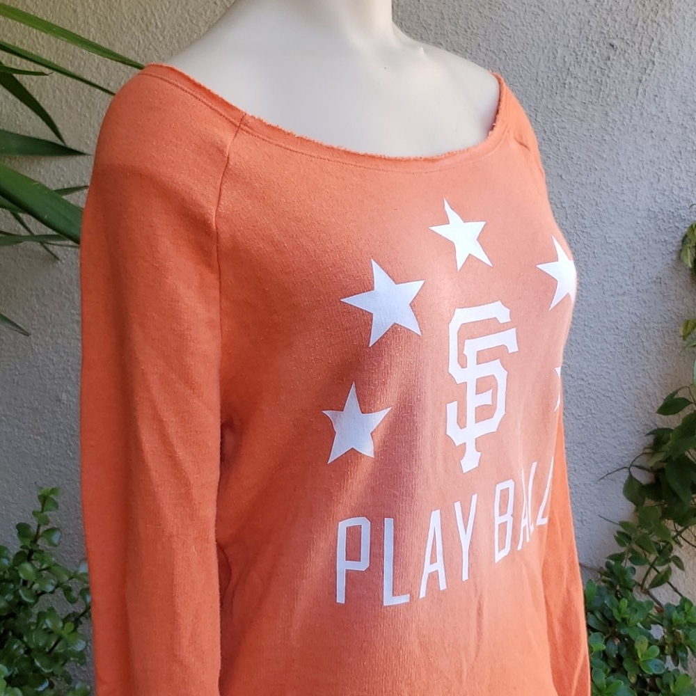 Pink Victory Secret Orange Sweatshirt 😍 off the shoulders a bit - Picture 3 of 7